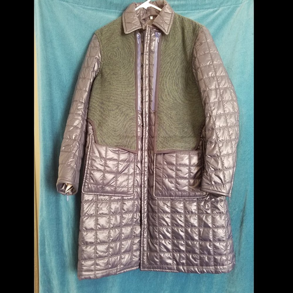 Opening Ceremony Long Puffer Jacket with Fingerprint Swirl Print, Size Medium